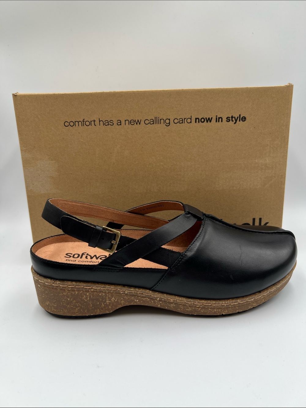Softwalk Arica slingback clog black leather comfort backstrap new 10 WIDE 10W